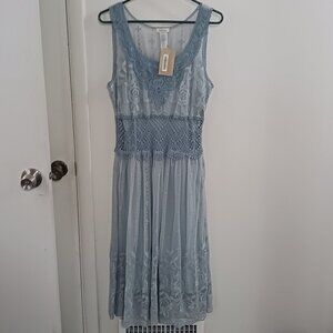 Sundance Dusty Blue Lace Overlay Dress Sz 10 Love Always